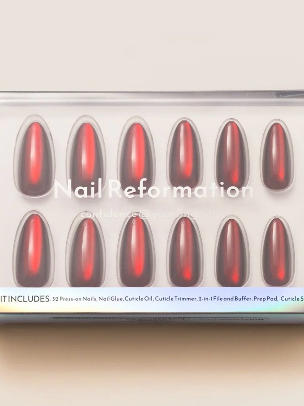 nail reformation ‘bloody mary’ velvet burgundy cat eye press on nails